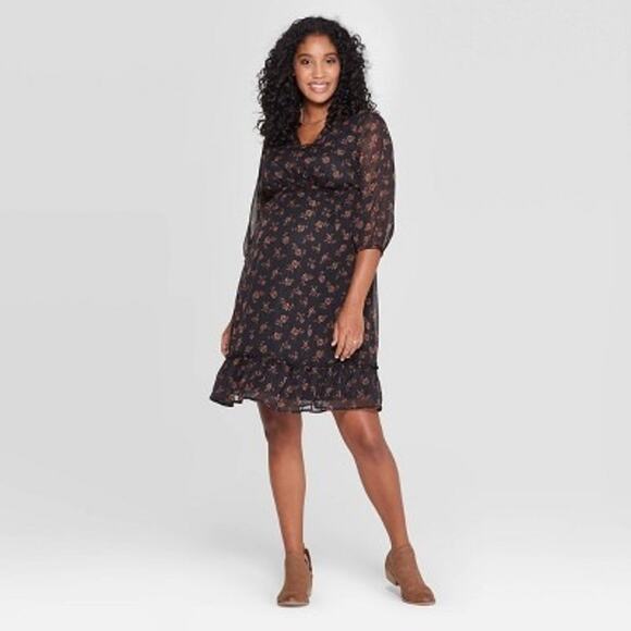 Ingrid & Isabel Maternity Women’s Floral Print 3/4 Sleeve Mini Dress - Small - Picture 1 of 1